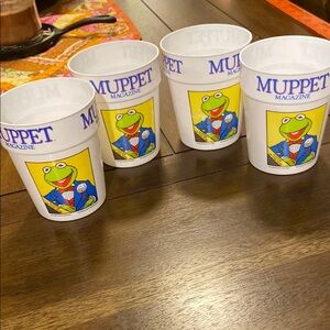 Vintage 1985 Set of Four Plastic Muppets Cups - Kermit "Editor of the Year"